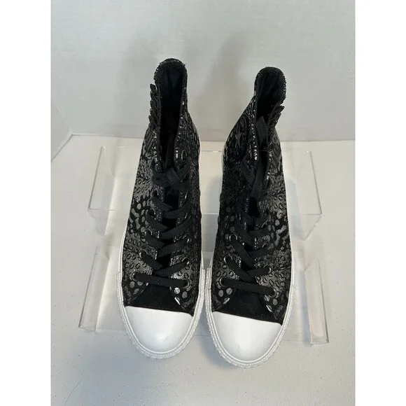Converse Chuck Taylor All Star Black Metallic Leather Platform Chelsea Hi Top 8 - Picture 2 of 10